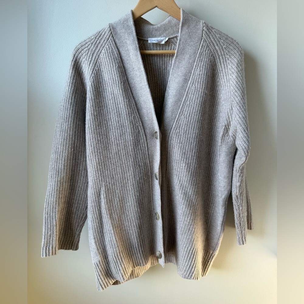 RESET R‎ LABEL Ribbed Cardigan Sweater Neutral Wool Cashmere Boxy Cozy Scandi L